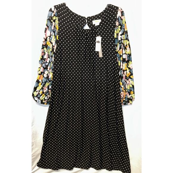 NWT Anthropologie Maeve Sawyer Floral Sleeves Polka Dot Dress Size L Bohemian - Picture 1 of 14